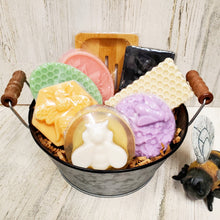 Load image into Gallery viewer, Bee Happy Honey Soap Sampler Gift Set w/FREE wooden soap tray
