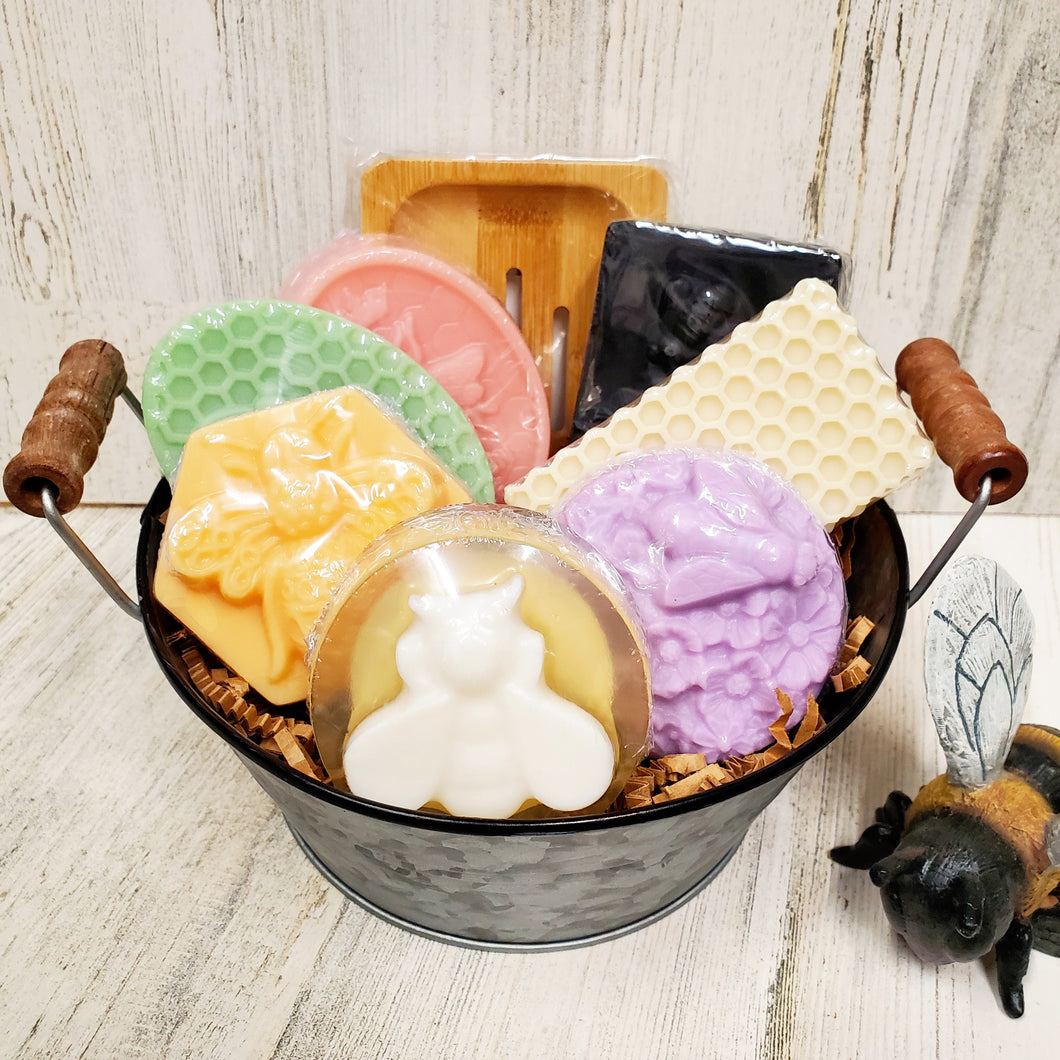 Bee Happy Honey Soap Sampler Gift Set w/FREE wooden soap tray