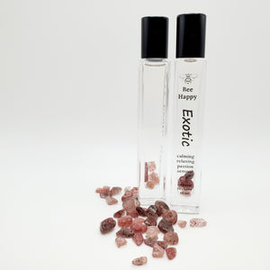 Exotic - Natural Organic Perfume - Sandalwood & Vanilla - Strawberry Quartz Gemstones