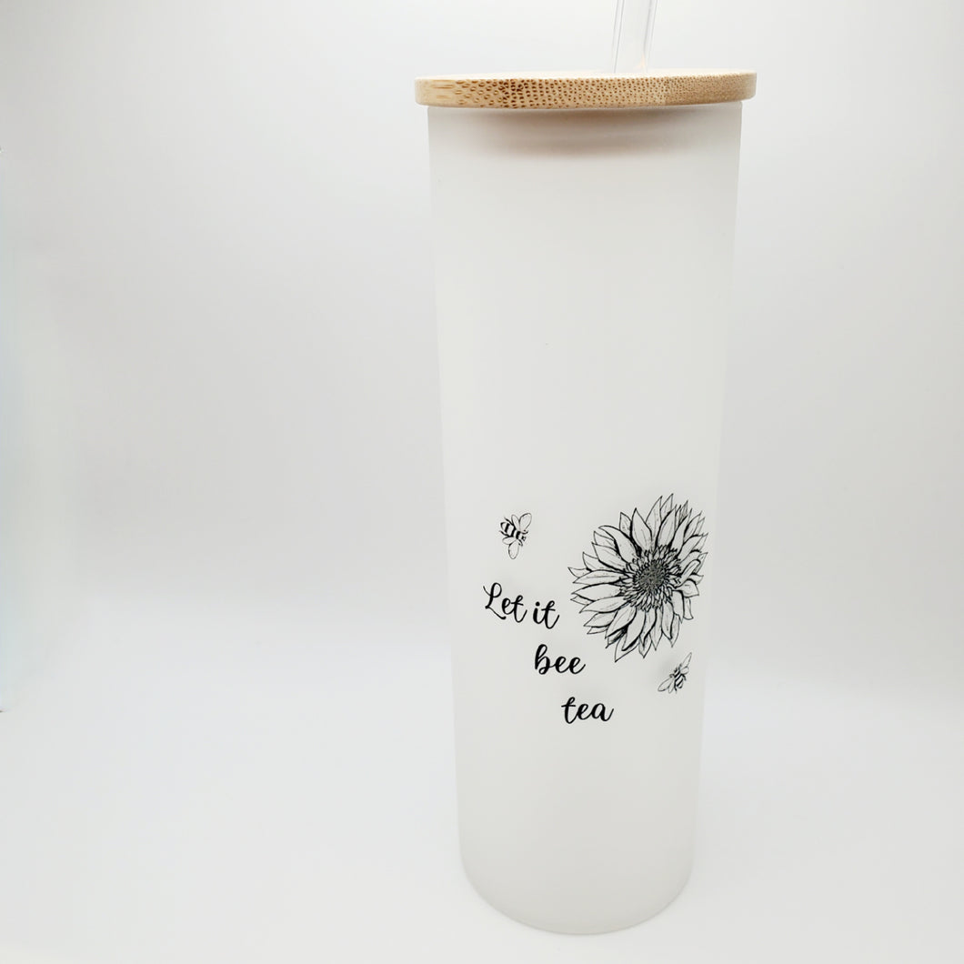 Let it bee tea - Tall Travel Glass with Bamboo Lid and Straw