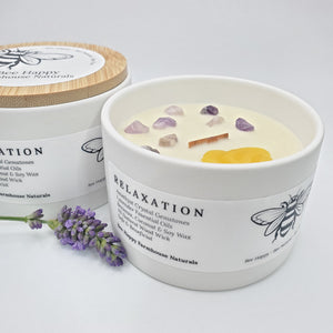RELAXATION - Lavender & Chamomile - Luxury Aromatherapy Candle - Gemtone Intention Candle