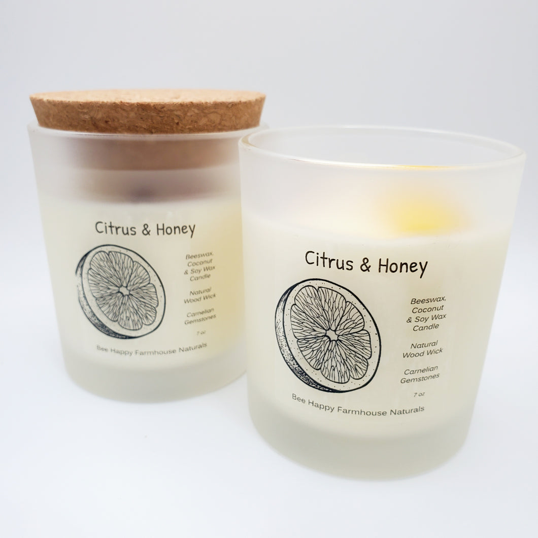 CHEERFUL  - Citrus & Honey Luxury - Aromatherapy Candle - Gemtone Intention Candle