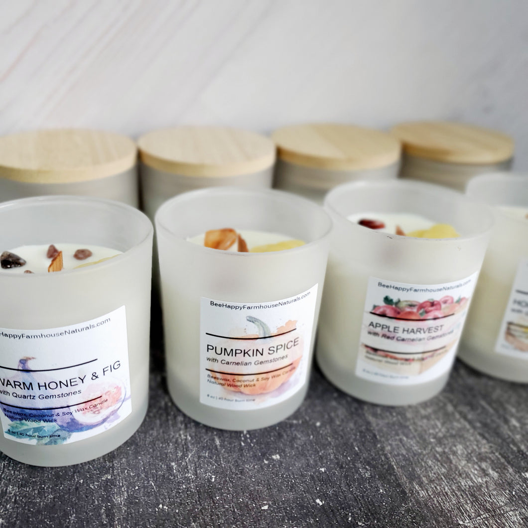 Cozy Fall Luxury Candles - Wood Wick - Gemtones - 4 Aroma Options